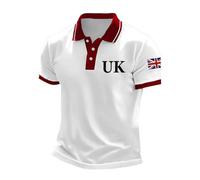 Men's Union Jack Polo Shirt Great Britain Bunting Flags Print Short Sleeve Collared Button Down Golf Shirts Summer Regular Fit Plus Size T-Shirt Holiday Clothes for Men UK (B1-White, S)