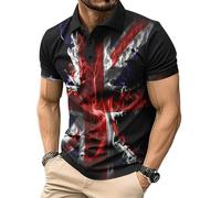 Men's Union Jack Polo Shirt Great Britain Bunting Flags Print Short Sleeve Collared Button Down Golf Shirts (UK, Alpha, L, Regular, Regular, #9)