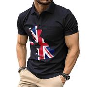 Men's Union Jack Polo Shirt Great Britain Bunting Flags Print Short Sleeve Collared Button Down Golf Shirts (UK, Alpha, S, Regular, Regular, #7)