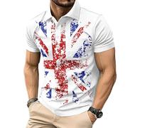 Men's Union Jack Polo Shirt Great Britain Bunting Flags Print Short Sleeve Collared Button Down Golf Shirts (UK, Alpha, L, Regular, Regular, #1)