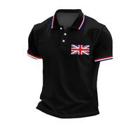 Men's Union Jack Polo Shirt Great Britain Bunting Flags Print Short Sleeve Collared Button Down Golf Shirts Summer Regular Fit Plus Size T-Shirt Holiday Clothes for Men UK (A1-Black, XL)
