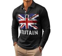 Men's Union Jack Polo Shirt Great Britain Bunting Flags Print Sleeve Collared Button Down Golf Shirts (UK, Alpha, XL, Regular, Regular, #10)