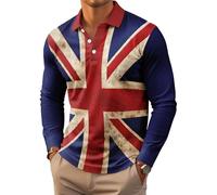 Men's Union Jack Polo Shirt Great Britain Bunting Flags Print Sleeve Collared Button Down Golf Shirts (UK, Alpha, XL, Regular, Regular, #4)