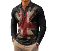 Men's Union Jack Polo Shirt Great Britain Bunting Flags Print Sleeve Collared Button Down Golf Shirts (UK, Alpha, 4XL, Regular, Regular, #11)