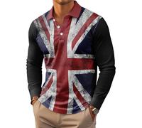 Men's Union Jack Polo Shirt Great Britain Bunting Flags Print Sleeve Collared Button Down Golf Shirts (UK, Alpha, XL, Regular, Regular, #2)