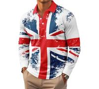Men's Union Jack Polo Shirt Great Britain Bunting Flags Print Sleeve Collared Button Down Golf Shirts (UK, Alpha, L, Regular, Regular, #3)