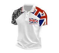 Men's Union Jack Polo Shirt Great Britain Bunting Flags Tops Print Short Sleeve Collared Polo Shirt Regular Fit Plus Size T-Shirts Button Down Golf Shirts Summer Holiday Clothes for Men UK White