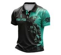 Men's Union Jack Polo Shirt Great Britain England Flags Distressed Style Polo Shirts PTSD Awareness 3D Digital Print Vintage Tee Tops Lightweight Summer Daily Casual Clothes,Mint Green,M