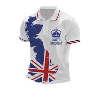 Mens Union Jack Polo Shirts Bunting Flags Print Great Britain Short Sleeve Collared Button Down Golf Shirt Summer Plus Size T-Shirt Holiday Clothes for Men UK Regular Fit (A2-Blue, L)