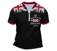 Mens Union Jack Polo Shirts Bunting Flags Print Great Britain Short Sleeve Collared Button Down Golf Shirt Summer Regular Fit Plus Size T-Shirt Holiday Clothes for Men UK T Gym Tops Clothing