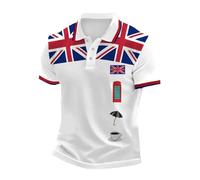 Mens Union Jack Polo Shirts Bunting Flags Print Great Britain Short Sleeve Collared Button Down Golf Shirt Summer Regular Fit Plus Size T-Shirt Holiday Clothes for Men UK (C5-White, 6XL)