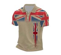 Mens Union Jack Polo Shirts Bunting Flags Print Great Britain Short Sleeve Collared Button Down Golf Shirt Summer Regular Fit Plus Size T-Shirt Holiday Clothes for Men UK (C9-Khaki, XL)