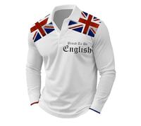 Mens Union Jack Polo Shirts Great Britain Bunting Flags Print Short Sleeve Breathable Quick Dry Golf Top Running Sports Tee Top Gym Workout T-Shirts King Charles Coronation Birthday Shirt (A-White,L)