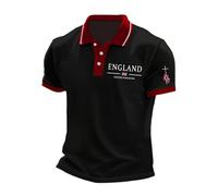 Mens Union Jack Polo Shirts Great Britain Bunting Flags Print Short Sleeve Casual Golf Tops Work Contrasting Colors Men T-Shirts Veterans Day Summer Shirts (Black,L)