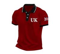 Mens Union Jack Polo Shirts Great Britain Bunting Flags Print Short Sleeve Collared Button Down Golf Shirt Summer Regular Fit Plus Size T-Shirt Holiday Clothes for Men UK (A1-Red, 6XL)
