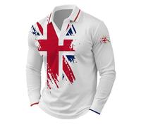 Mens Union Jack Polo Shirts Queen Platinum Jubilee Short Sleeve Cotton Regular-Fit Collared Golf T-Shirts England Football Muscle Workout Athletic T-Shirt (B-White,L)
