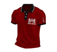 Mens Union Jack Polo Shirts Queen Platinum Jubilee Short Sleeve Plain Top Tee Regular-Fit Cotton Casual Golf Sports T-Shirt King Charles Coronation Gym Shirt (Red,L)