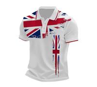 Mens Union Jack Polo Shirts Short Sleeve Button Front Great Britain Bunting Flags Print Summer Golf Shirt Plus Size Holiday T-Shirt Breathable Casual Tops for Men UK (B0a4-Red, L)