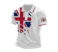 Mens Union Jack Polo Shirts Short Sleeve Great Britain Bunting Flags Print Button Front Summer Golf Shirt Plus Size Holiday T-Shirt Breathable Workout Tops for Men UK (A0a7-Watermelon Red, L)
