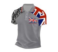 Mens Union Jack Polo Shirts Short Sleeve Great Britain Bunting Flags Print Button Front Summer Golf Shirt Plus Size Holiday T-Shirt Breathable Workout Tops for Men UK (Z0a2-Grey, XXXL)