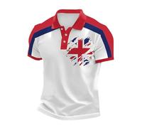 Mens Union Jack Polo Shirts Short Sleeve Great Britain Bunting Flags Print Button Front Summer Golf Shirt Plus Size Holiday T-Shirt Breathable Workout Tops for Men UK (C0a5-Red, XXL)