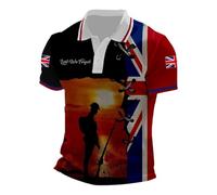 Mens Union Jack Polo Shirts UK British Flag Print Short Sleeve Button Down Collared Golf T-Shirts Regular Fit Solider Remembrance Day Proud Veteran Tshirts D-Day Anniversary T Shirt (#0010 Yellow,XXL)