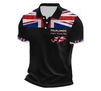 Mens Union Jack Polo Shirts UK British Flag Print Short Sleeve Button Down Collared Golf T-Shirts Regular Fit Solider Remembrance Day Proud Veteran Tshirts D-Day Anniversary T Shirt (#0014 Black,XL)