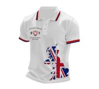 Mens Union Jack Polo Shirts UK British Flag Short Sleeve Collared Button Down Golf Shirt Funny United Kingdom Embroidery Tennis T-Shirt St Georges Day Tshirts Great Britain Graphic Tee Sport Tops