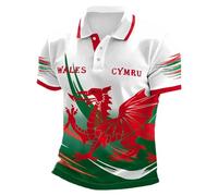 Mens Union Jack Polo Shirts Welsh Flag Print Short Sleeve Collared Button Down Golf Shirt Summer Regular Fit Plus Size T-Shirt St Georges Day Tshirt Breathable Work Tee Sport Tops (#0001 Red,S)