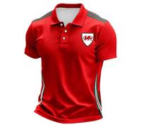 Mens Union Jack Polo Shirts Welsh Flag Print Short Sleeve Collared Button Down Golf Shirt Summer Regular Fit Plus Size T-Shirt St Georges Day Tshirt Breathable Work Tee Sport Tops (#0005 Red,S)