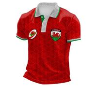 Mens Union Jack Polo Shirts Welsh Flag Print Short Sleeve Collared Button Down Golf Shirt Summer Regular Fit Plus Size T-Shirt St Georges Day Tshirt Breathable Work Tee Sport Tops (#0004 Red,3XL)