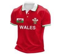 Mens Union Jack Polo Shirts Welsh Flag Print Short Sleeve Collared Button Down Golf Shirt Summer Regular Fit Plus Size T-Shirt St Georges Day Tshirt Breathable Work Tee Sport Tops (#0003 Red,M)