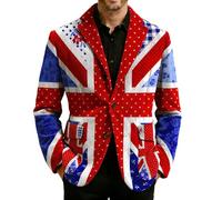 Men's Union Jack Print Corduroy Blazer Classic Fit Single Breasted Holiday Formal Jacket for British Heritage Style