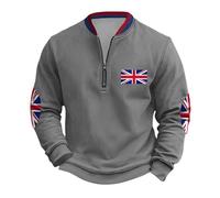 Men's Union Jack Quarter Zip Sweatshirt British Flag Print Pullover Long Sleeve Top Little Britain Shirts Sizes S-5XL Grey