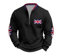 Men's Union Jack Quarter Zip Sweatshirt British Flag Print Pullover Long Sleeve Top Little Britain Shirts Sizes S-5XL Black