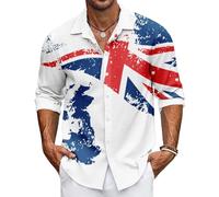 Men's Union Jack Shirt Great Britain Bunting Flags Print Long Sleeve Shirts Casual Button Down Shirt (UK, Alpha, M, Regular, Regular, #11)