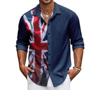 Men's Union Jack Shirt Great Britain Bunting Flags Print Long Sleeve Shirts Casual Button Down Shirt (UK, Alpha, 4XL, Regular, Regular, #10)