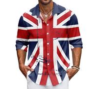 Men's Union Jack Shirt Great Britain Bunting Flags Print Long Sleeve Shirts Casual Button Down Shirt (UK, Alpha, XL, Regular, Regular, #3)
