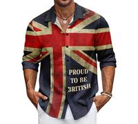 Men's Union Jack Shirt Great Britain Bunting Flags Print Long Sleeve Shirts Casual Button Down Shirt (UK, Alpha, 5XL, Regular, Regular, #1)