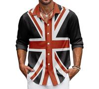 Men's Union Jack Shirt Great Britain Bunting Flags Print Long Sleeve Shirts Casual Button Down Shirt (UK, Alpha, XXL, Regular, Regular, #6)