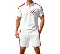 Mens Union Jack Shorts and Shirt Sets Bunting Flags Print Great Britain 2 Piece Ve Day Outfits Button Down Collared Short Sleeve Golf Shirts Activewear Gym Tractsuits (A10-White, XXL)