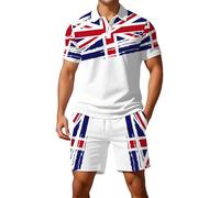 Mens Union Jack Shorts Suits UK Summer Short Sleeve Polo Shirts and Shorts Sets 2025 Flag Print Casual Short Trousers with Pocket Holiday Lounge Golf 2 Piece Outfits