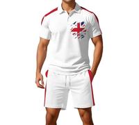 Mens Union Jack Shorts Suits UK Summer Short Sleeve Polo Shirts and Shorts Sets 2025 Holiday Lounge Golf 2 Piece Outfits Activewear Gym Tractsuits Business Casual Matching with Pocket Plus Size