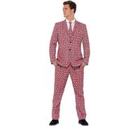 Smiffys Union Jack Suit, Red with Jacket, Trousers and Tie, Stand Out Suits Fancy Dress, Adult Dress Up Costumes