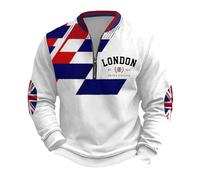 Men's Union Jack Sweatshirt 1/4 Zip Long Sleeve Jumpers Plus Size Bunting Britannia UK Flag Patriotic Sweatshirts (A4-White, 3XL)