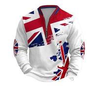 Mens Union Jack Sweatshirt 1/4 Zip Long Sleeve Jumpers Plus Size Bunting Flags Print Great Britain Pullover Winter Warm Tops (A4-White, 4XL)