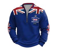 Mens Union Jack Sweatshirt Long Sleeve Half Zip Jumpers Bunting Flags Print Great Britain Pullover Winter Warm Tops Plus Size (A4-Blue, 3XL)