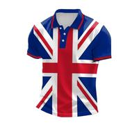 Men's Union Jack T Shirt Short Sleeve Collared Bunting Flags Print Great Britain Polos Vj Day 80th Anniversary Flag 2025 Shirts Plus Size Holiday Clothes for Men UK (A2-Blue, 4XL)