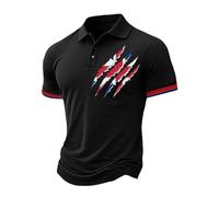 Mens Union Jack T Shirts Britain UK United Kingdom Short Sleeve Breathable Golf Polo Collar Buttoned Mens Tops Gym Sport T-Shirts VJ Day Tshirt Vneck Undershirts (A-Black,L)