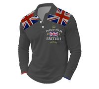 Mens Union Jack T Shirts Bunting Flags Print Great Britain Short Sleeve Lightweight Breathable Golf Polos for Adult Tennis Collared T-Shirts Remembrance Day Vintage Oversize Shirts (A-Dark Gray,S)